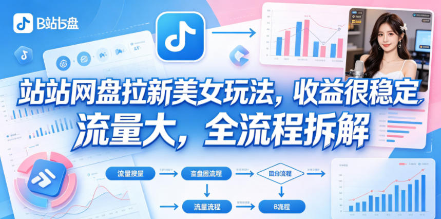 B站网盘拉新美女玩法，收益很稳定，流量大，全流程拆解-聚合项目网