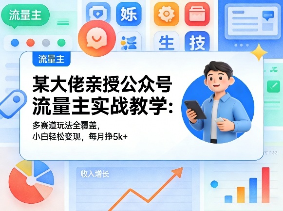某大佬亲授公众号流量主实战教学：多赛道玩法全覆盖，小白轻松变现，每月多挣5k+-聚合项目网
