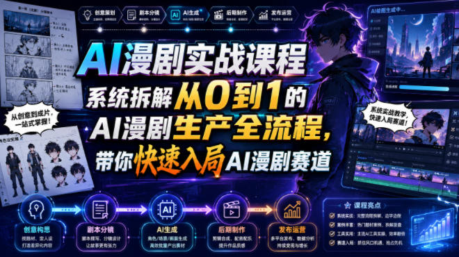 AI漫剧实战课程，系统拆解从0到1的AI漫剧生产全流程，带你快速入局AI漫剧赛道-聚合项目网