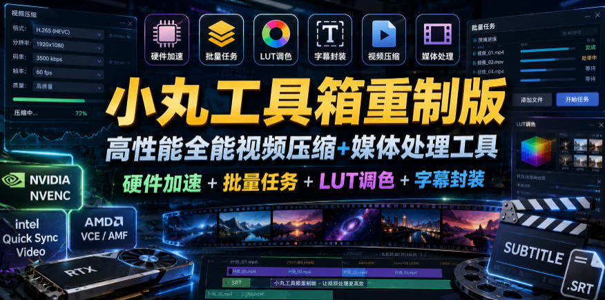 小丸工具箱重制版–高性能全能视频压缩+媒体处理工具｜硬件加速+批量任务+LUT调色+字幕封装-聚合项目网