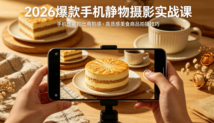 2026爆款手机静物摄影实战课，手机也能拍出商拍感，学会拍出高质感美食商品-聚合项目网