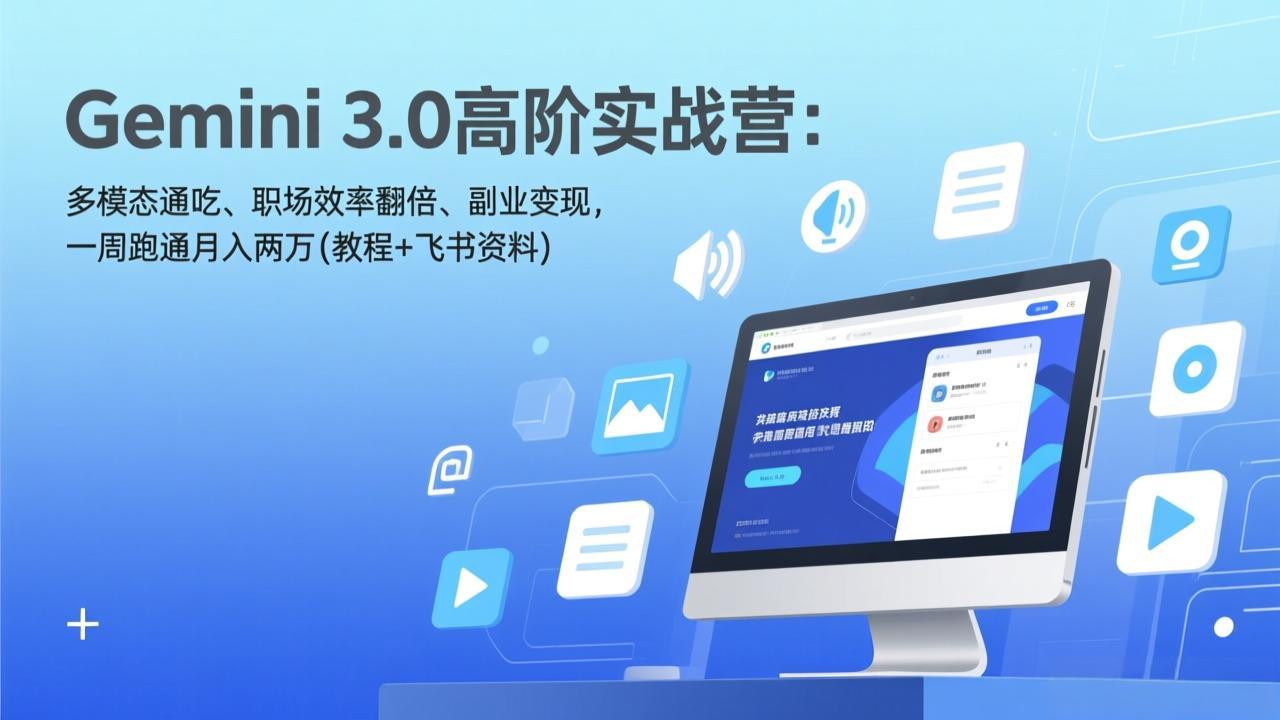 Gemini 3.0高阶实战营：多模态通吃、职场效率翻倍、副业变现，一周跑通月入两万(教程+飞书资料-聚合项目网