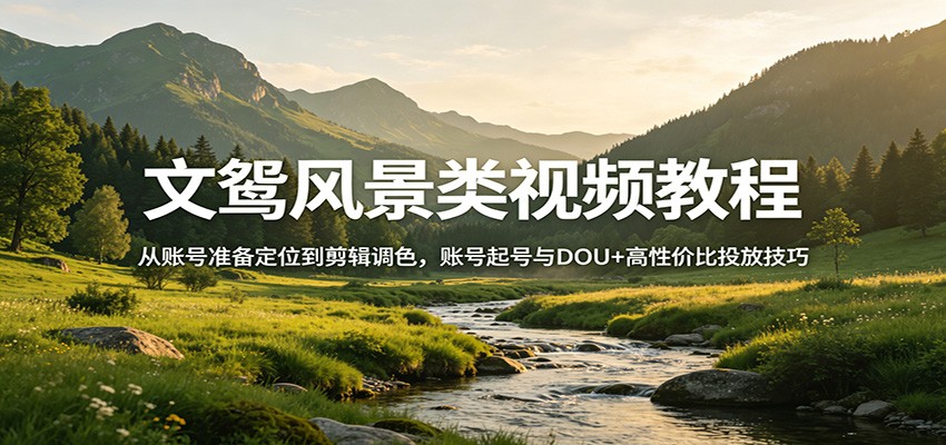 文鸳风景类视频教程：从账号准备定位到剪辑调色，账号起号与DOU+高性价比投放技巧-聚合项目网