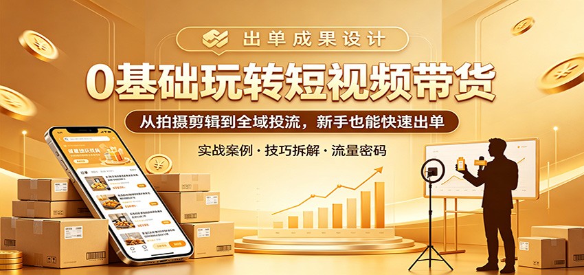 0基础玩转短视频带货：从拍摄剪辑到全域投流，新手也能快速出单-聚合项目网