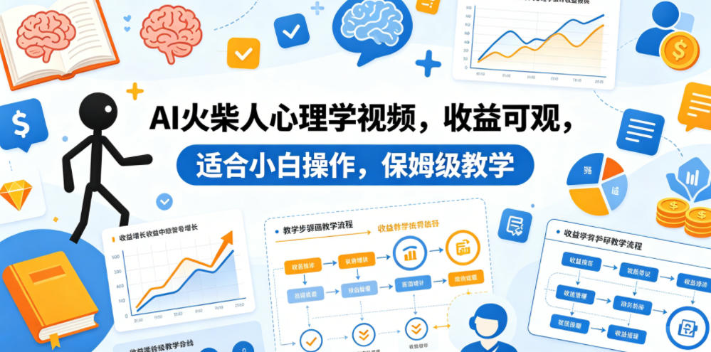 AI火柴人心理学视频，收益可观，适合小白操作，保姆级教学-聚合项目网