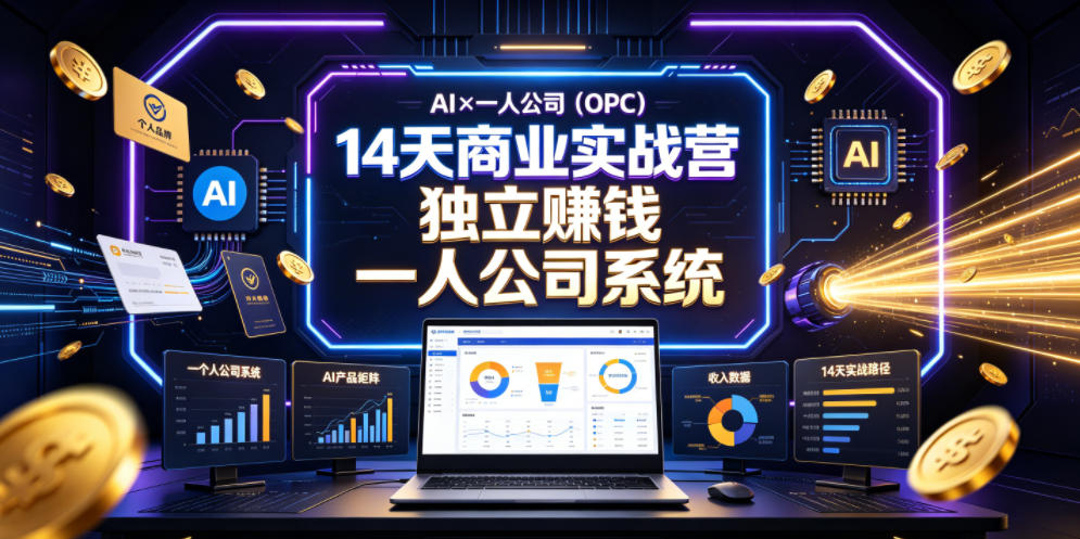 AI×一人公司(OPC)14天商业实战营，用AI帮你搭建一个属于你自己的、能独立賺钱的一人公司系统-聚合项目网