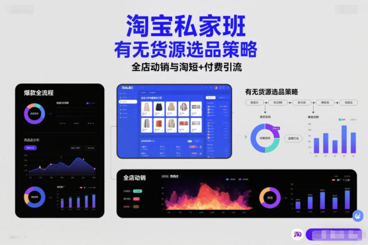 淘宝私家班，有无货源选品策略，高成功率爆款全流程打法，全店动销与淘短+付费引流(更新2026年4月)-聚合项目网