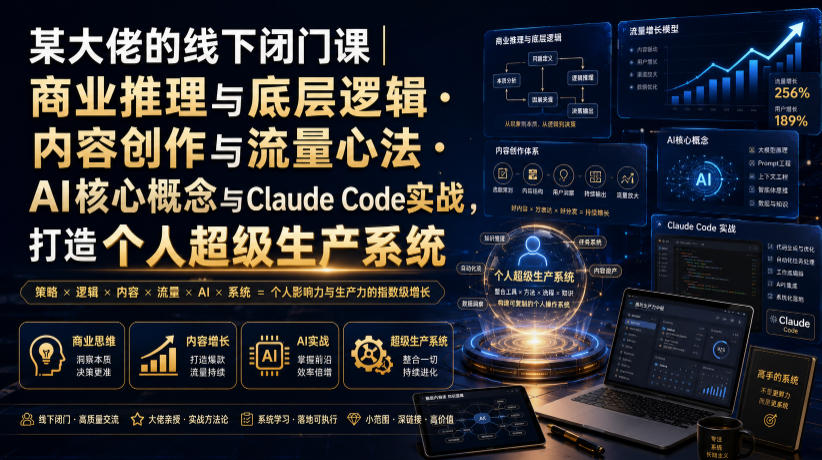 某大佬的线下闭门课｜商业推理与底层逻辑・内容创作与流量心法・AI核心概念与Claude Code实战，打造个人超级生产系统【录音+图片】-聚合项目网