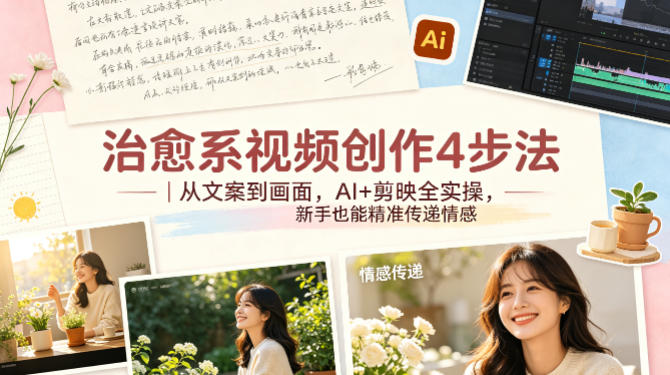 治愈系视频创作4步法｜从文案到画面，AI+剪映全实操，新手也能精准传递情感-聚合项目网