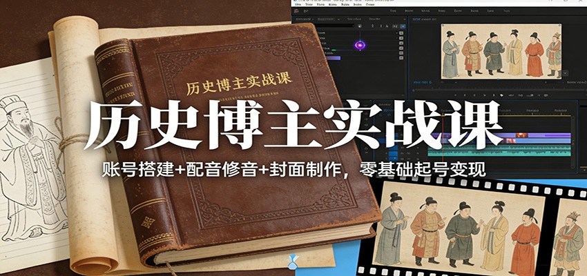 历史博主实战课：账号搭建+配音修音+封面制作，零基础起号变现-聚合项目网
