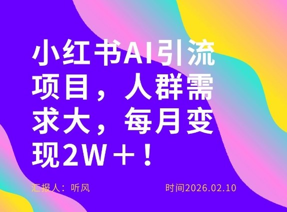 她通过这个AI项目每月做到2W＋的收入，最新小红书AI项目，人群需求大！-聚合项目网