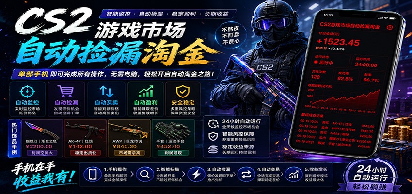 CSGO挂机捡漏项目通过利用游戏饰品交易机制,结合薄凉软件辅助捡漏,实现盈利-聚合项目网