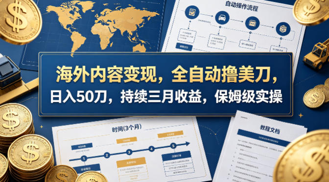海外内容变现，全自动撸美刀，日入50刀，持续三月收益，保姆级实操【揭秘】-聚合项目网