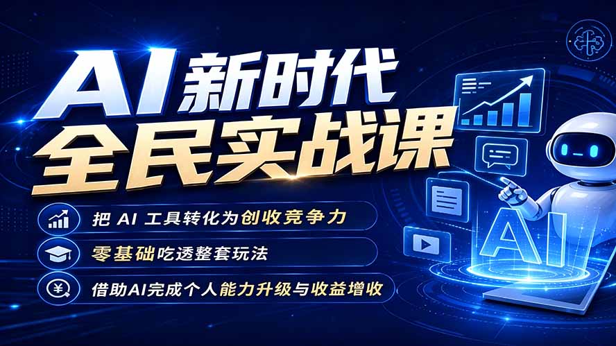 AI新时代全民实战课，把 AI 工具转化为创收竞争力，零基础吃透整套玩法，借助AI完成个人能力升级与收益增收。-聚合项目网