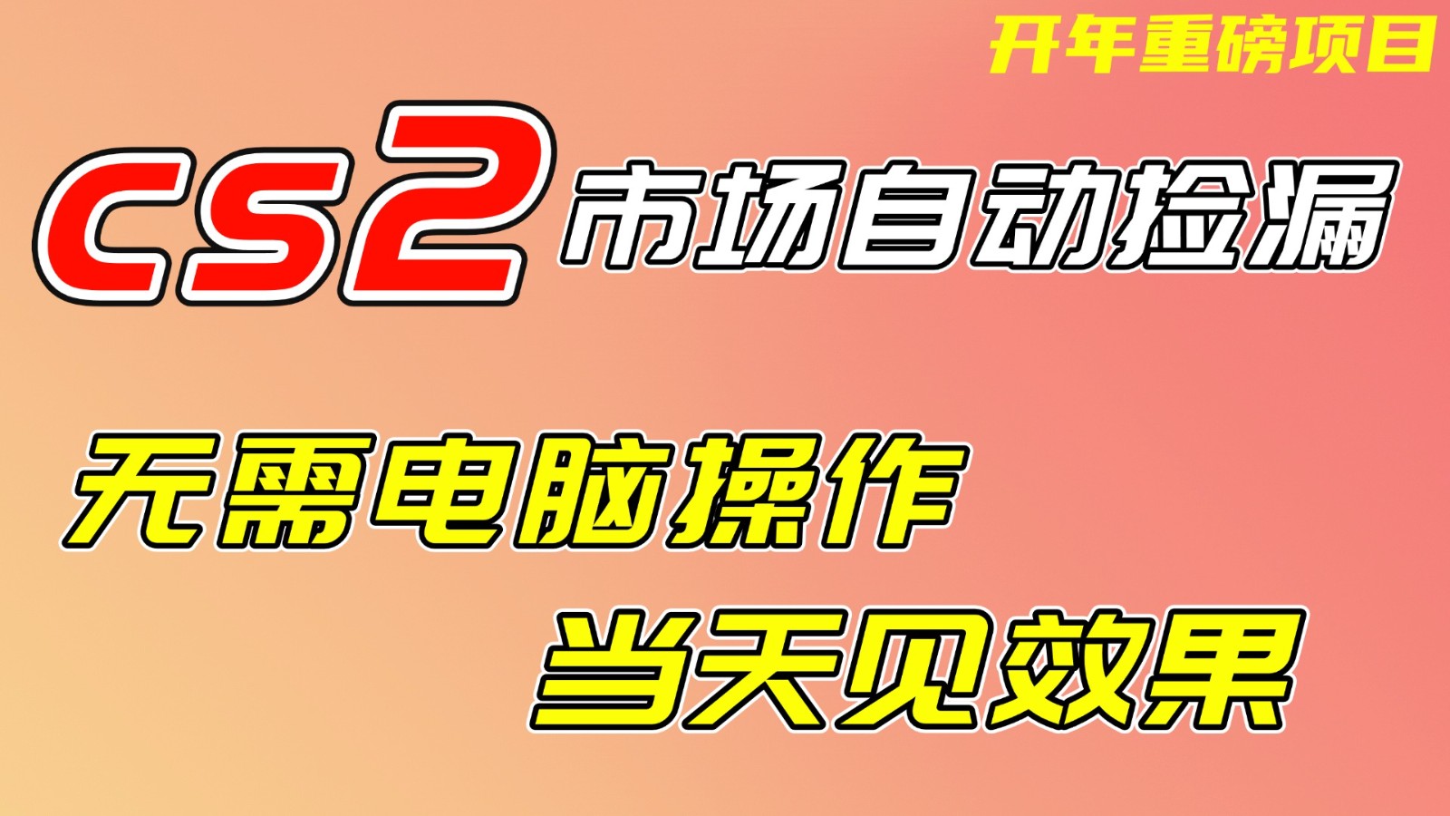CS2市场挂机项，无需电脑操作，无需进入游戏，当天见效果，支持任何形式验证-聚合项目网