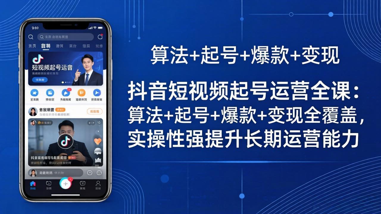 抖音短视频起号运营全课：算法+起号+爆款+变现全覆盖，实操性强提升长期运营能力-聚合项目网