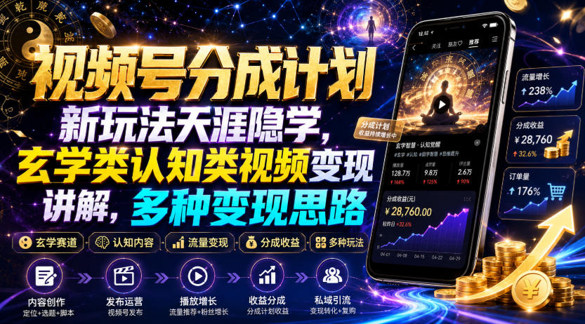 视频号分成计划新玩法天涯隐学，玄学类认知类视频变现讲解，多种变现思路-聚合项目网