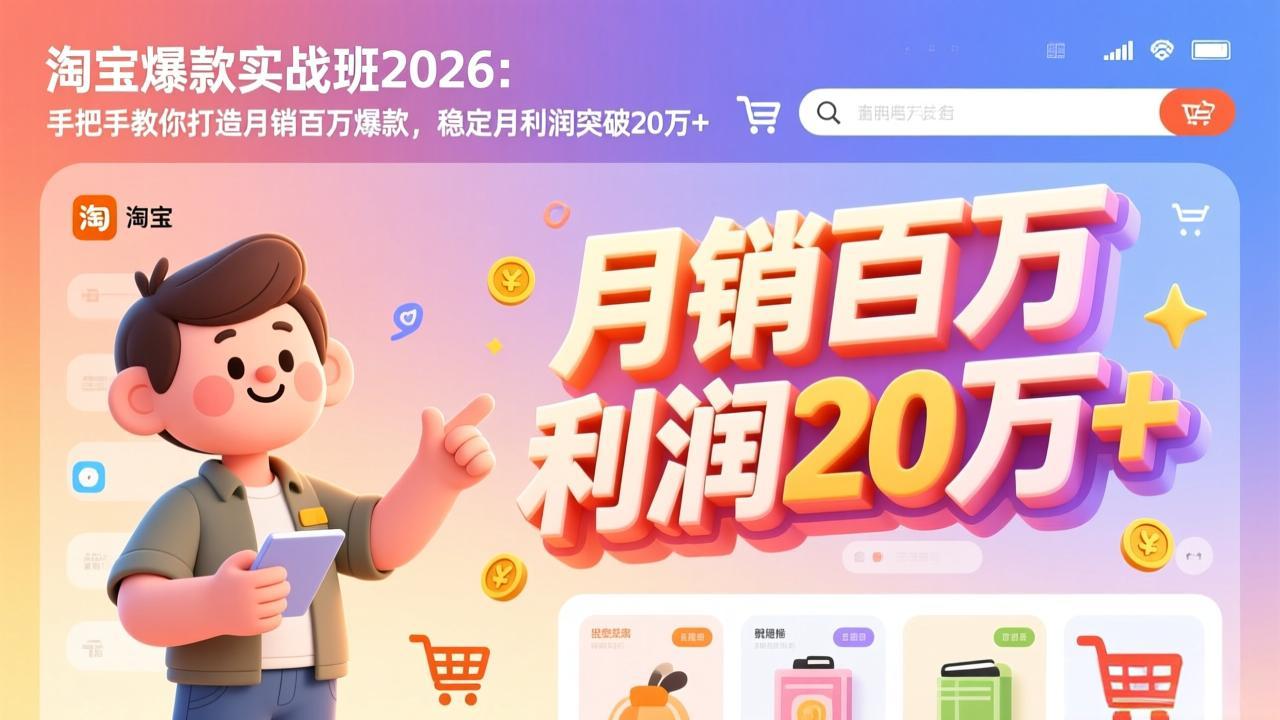 淘宝爆款实战班-2026年2月更新：手把手教你打造月销百万爆款，稳定月利润突破20万+-聚合项目网