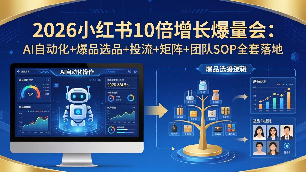 2026小红书10倍增长爆量会：AI自动化+爆品选品+投流+矩阵+团队SOP全套落地-聚合项目网