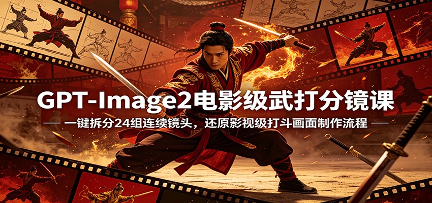 GPT-Image2电影级武打分镜课：一键拆分24组连续镜头，还原影视级打斗画面制作流程-聚合项目网
