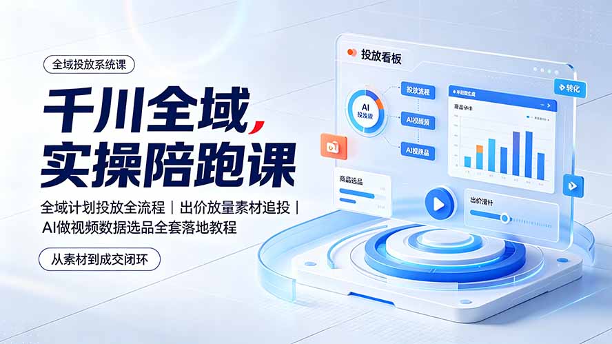 千川全域实操陪跑课：全域计划投放全流程｜出价放量素材追投｜AI做视频数据选品全套落地教程-聚合项目网