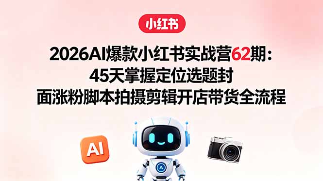2026AI爆款小红书实战营62期：45天掌握定位选题封面涨粉脚本拍摄剪辑开店带货全流程-聚合项目网