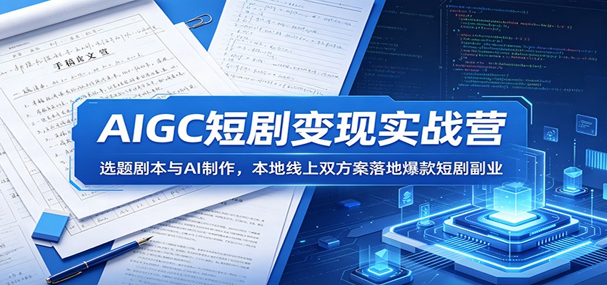 AIGC短剧变现实战营：选题剧本与AI制作，本地线上双方案落地爆款短剧副业-聚合项目网