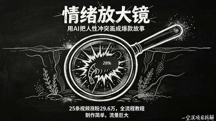 AI制作“情绪放大镜“视频，25条视频涨粉29.6W粉，流量巨大，制作简单，全流程教程-聚合项目网