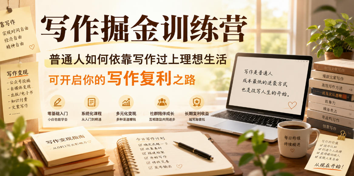 写作掘金训练营，普通人如何依靠写作过上理想生活，可开启你的写作复利之路(更新6月)-聚合项目网