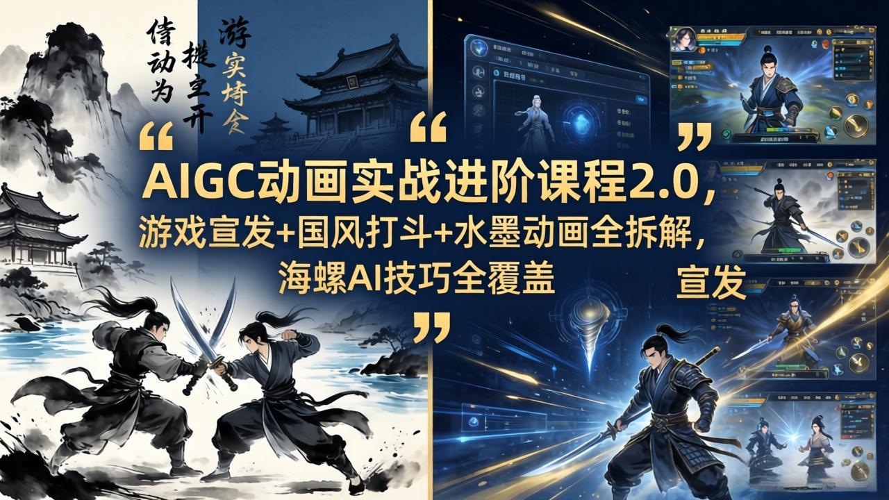AIGC动画实战进阶课程2.0，游戏宣发+国风打斗+水墨动画全拆解，海螺AI技巧全覆盖-聚合项目网