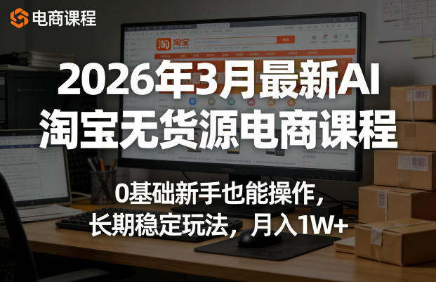 2026年3月最新AI淘宝无货源电商课程，0基础新手也能操作，长期稳定玩法，月入1W+(更新0415)-聚合项目网