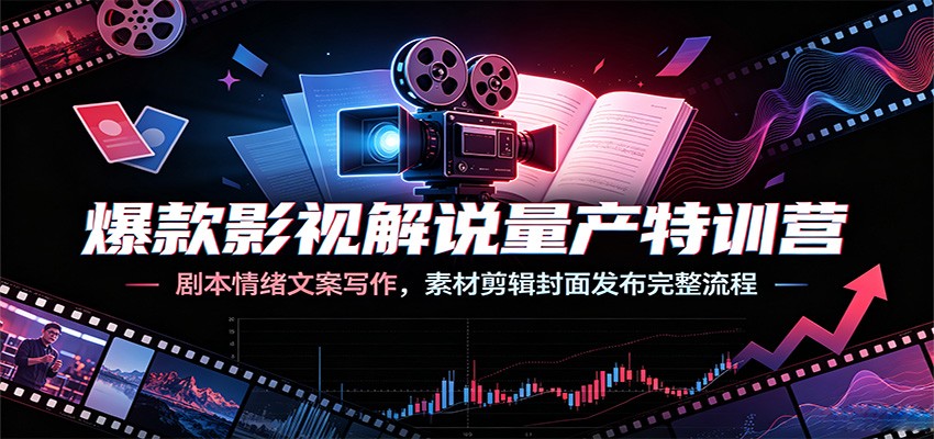 爆款影视解说量产特训营:剧本情绪文案写作,素材剪辑封面发布完整流程-聚合项目网
