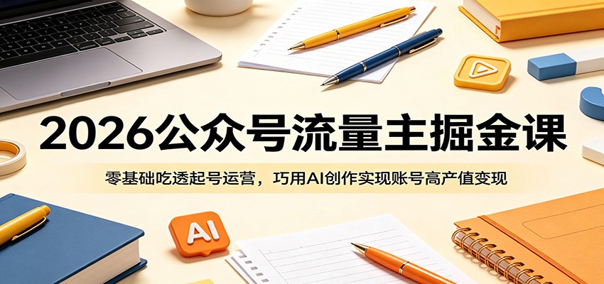 2026公众号流量主掘金课:零基础吃透起号运营,巧用AI创作实现账号高产值变现-聚合项目网