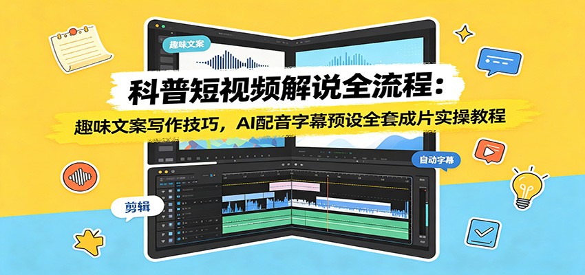 科普短视频解说全流程：趣味文案写作技巧，AI配音字幕预设全套成片实操教程-聚合项目网