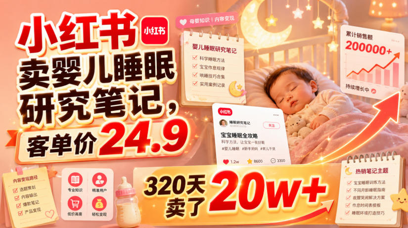 小红书卖婴儿睡眠研究笔记，客单价24.9，320天卖了20w+-聚合项目网