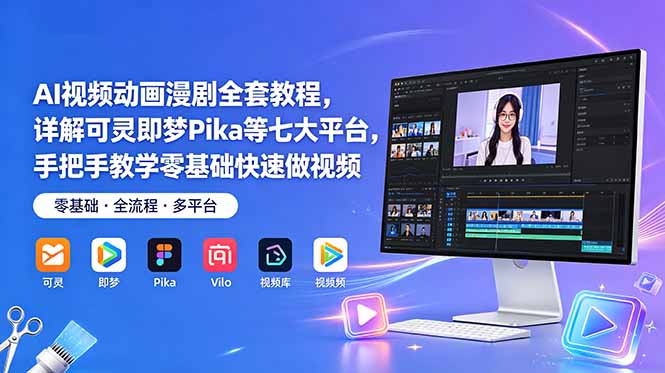 AI视频动画漫剧全套教程，详解可灵即梦Pika等七大平台，手把手教学零基础快速做视频-聚合项目网