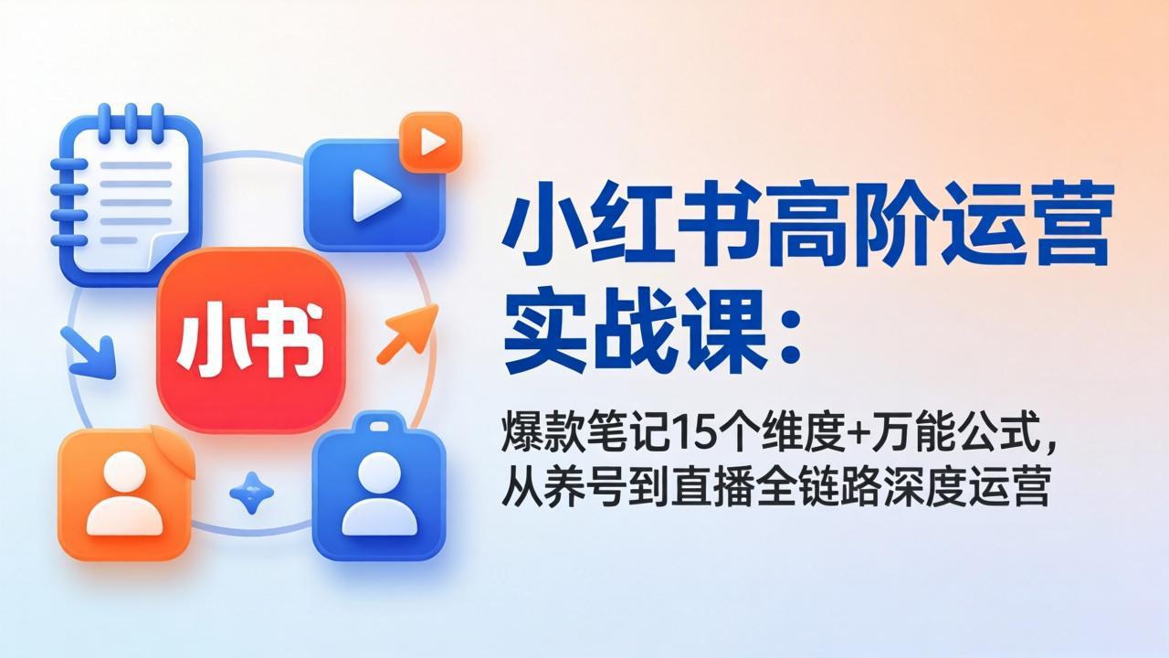 小红书高阶运营实战课：爆款笔记15个维度+万能公式，从养号到直播全链路深度运营-聚合项目网