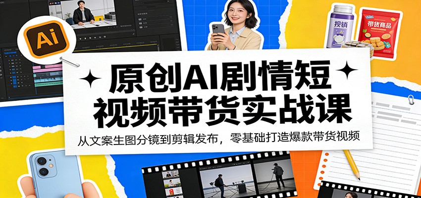 原创AI剧情短视频带货实战课：从文案生图分镜到剪辑发布，零基础打造爆款带货视频-聚合项目网