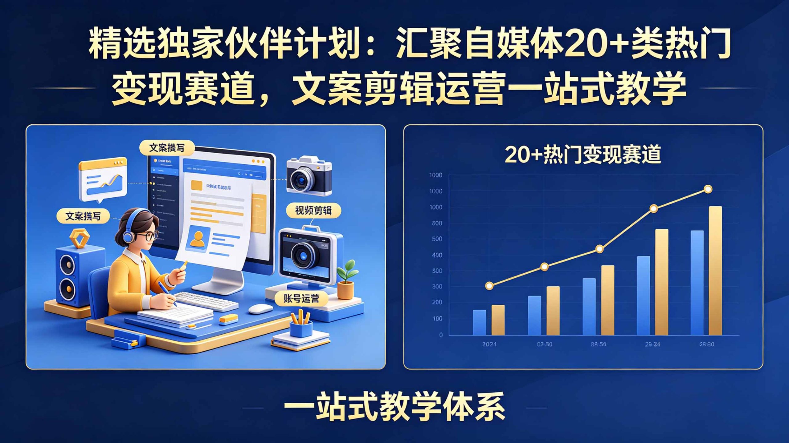 精选独家伙伴计划：汇聚自媒体20+类热门变现赛道，文案剪辑运营一站式教学-聚合项目网
