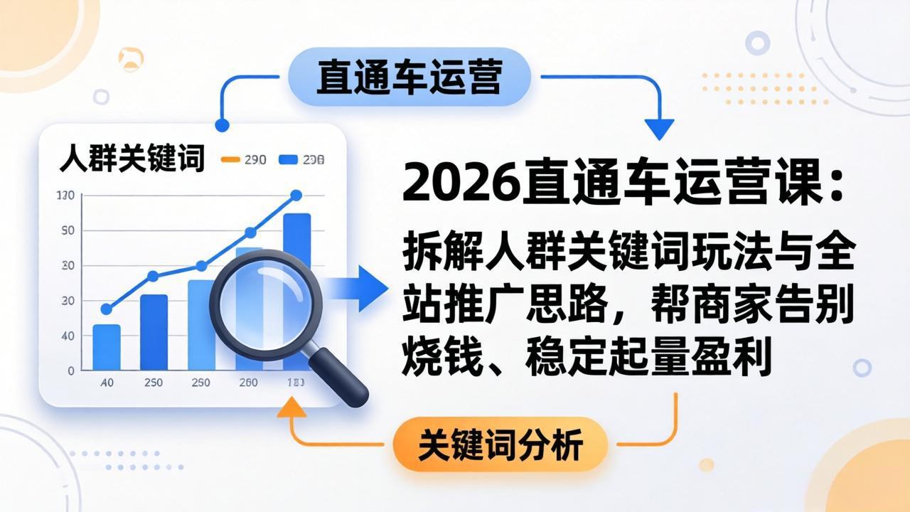 2026直通车运营课：拆解人群关键词玩法与全站推广思路，帮商家告别烧钱、稳定起量盈利-聚合项目网