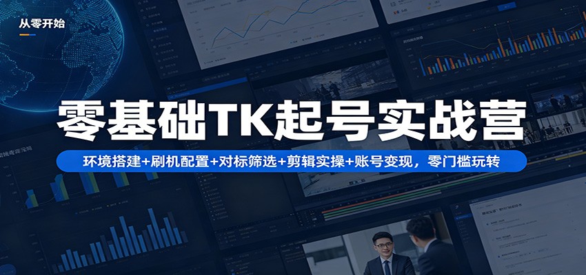零基础TK起号实战营：环境搭建+ 刷机配置+对标筛选+剪辑实操+账号变现，零门槛玩转-聚合项目网