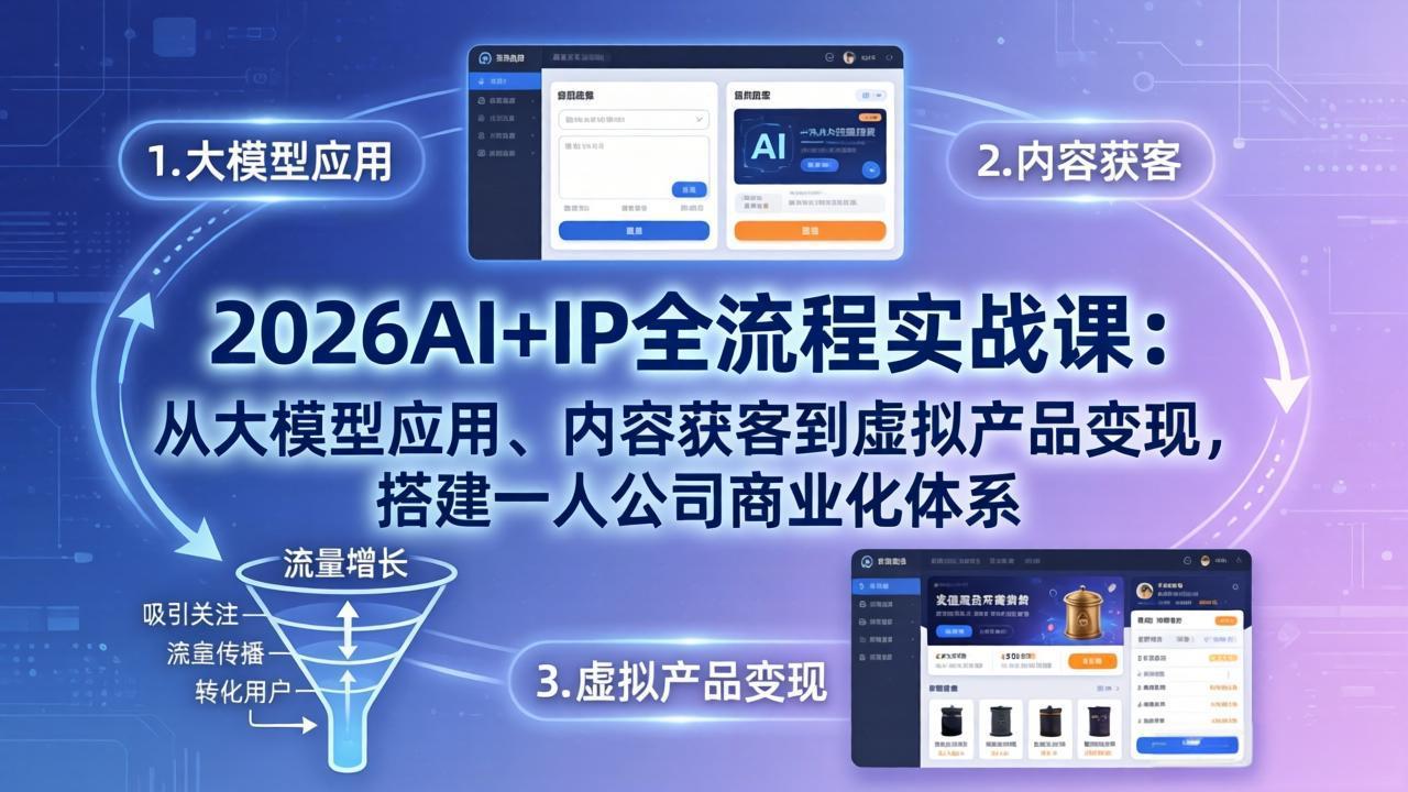 2026AI+IP全流程实战课：从大模型应用、内容获客到虚拟产品变现，搭建一人公司商业化体系-聚合项目网