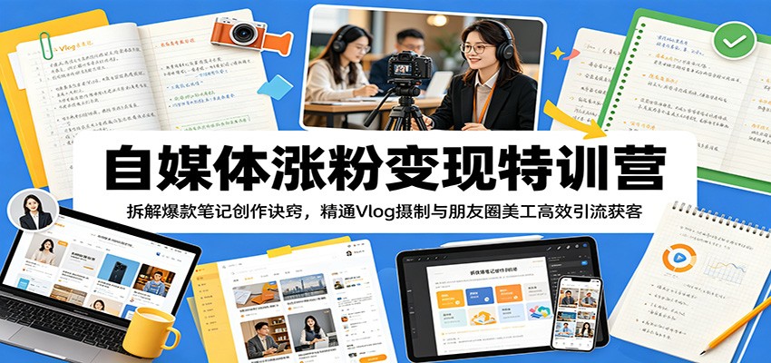 自媒体涨粉变现特训营：拆解爆款笔记创作诀窍，精通Vlog摄制与朋友圈美工高效引流获客-聚合项目网