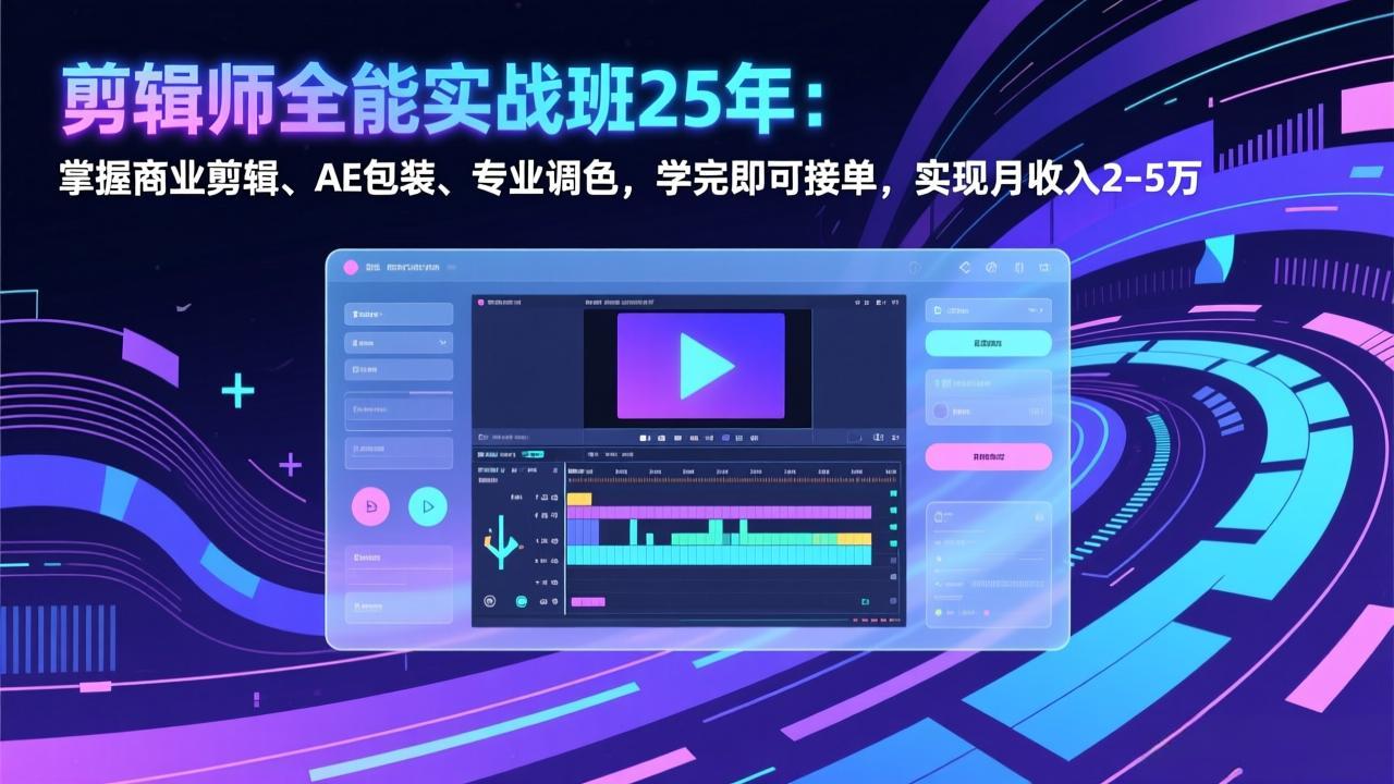 剪辑师全能实战班25年：掌握商业剪辑、AE包装、专业调色，学完即可接单，实现月收入2-5万-聚合项目网