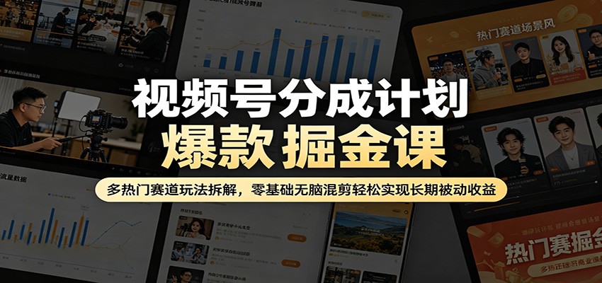 视频号分成计划爆款掘金课：多热门赛道玩法拆解，零基础无脑混剪轻松实现长期被动收益-聚合项目网