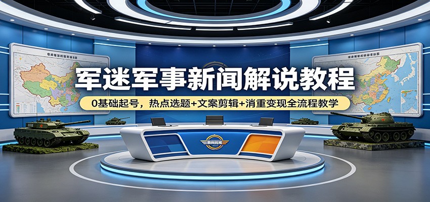 军迷军事新闻解说教程：0基础起号，热点选题+文案剪辑+消重变现全流程教学-聚合项目网
