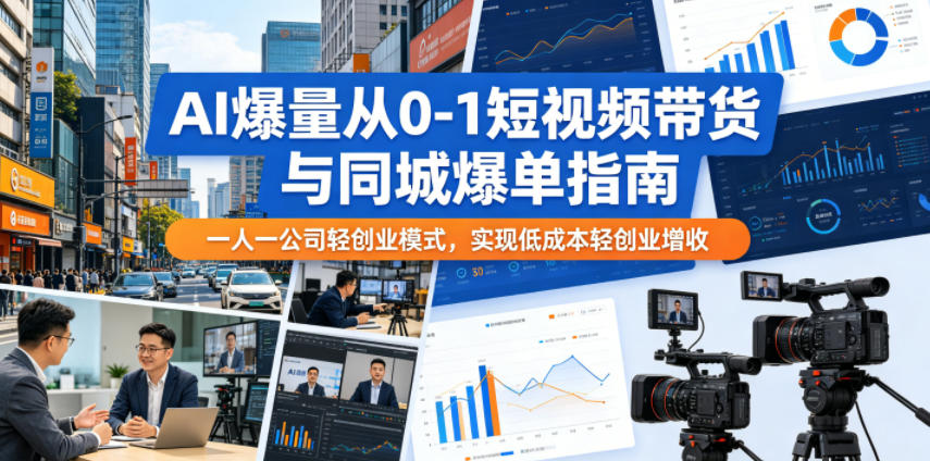 AI爆量从0-1短视频带货与同城爆单指南，一人一公司轻创业模式，实现低成本轻创业增收-聚合项目网