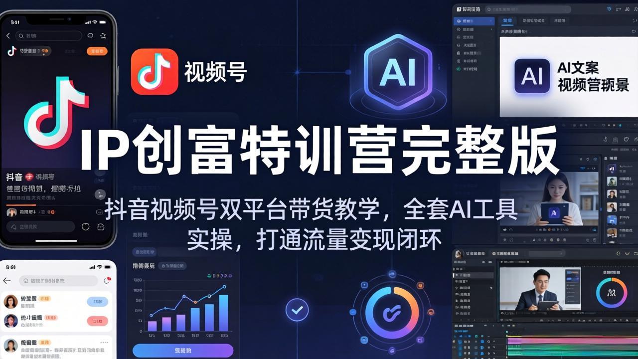 IP创富特训营完整版：抖音视频号双平台带货教学，全套AI工具实操，打通流量变现闭环-聚合项目网