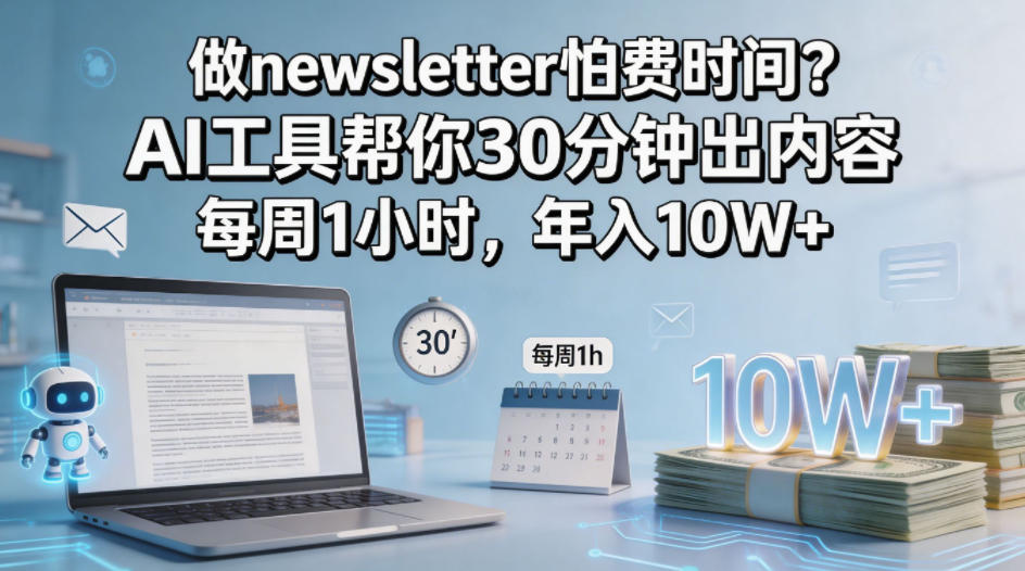 做newsletter怕费时间？AI工具帮你30分钟出内容，每周1小时，年入10W+！【原创双语字幕】-聚合项目网