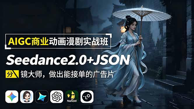 AIGC商业动画漫剧实战班-更新：Seedance2.0+JSON分镜大师，做出能接单的广告片-聚合项目网